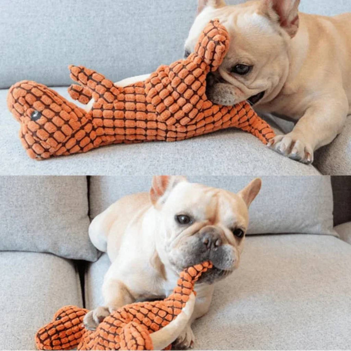 Paws Approved Indestructible Robust Dino Toy as played with by dog