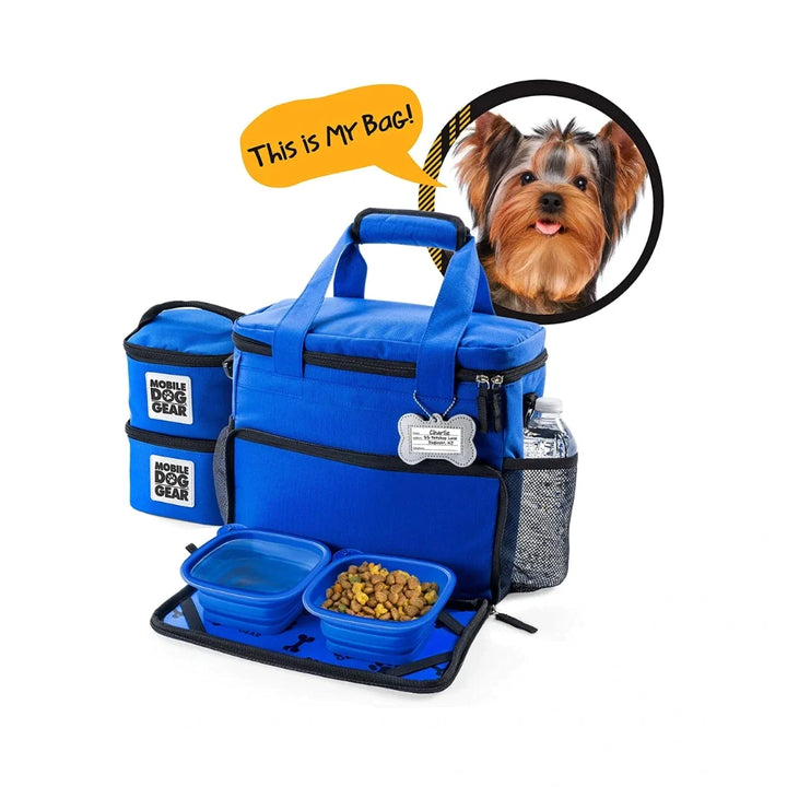 Original Dog Travel Bag Royal Blue Color with two fog food blows
