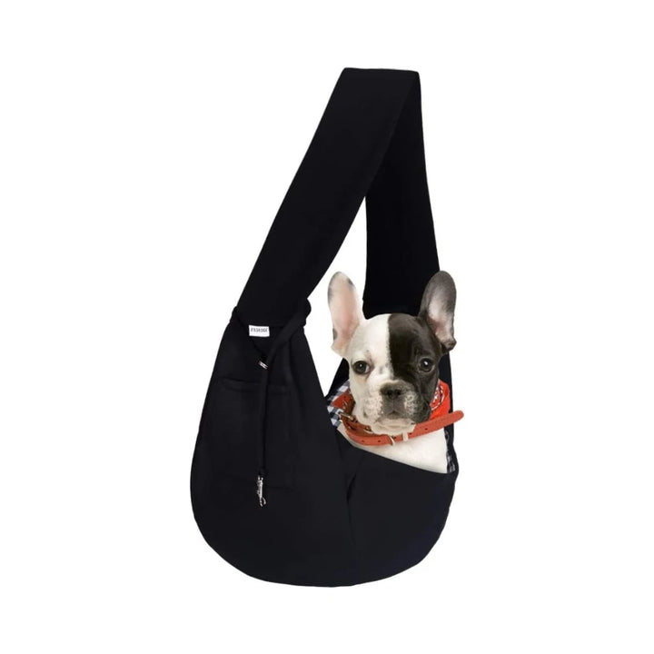 PawsApproved Black Dog Sling Carrier with a dog inside