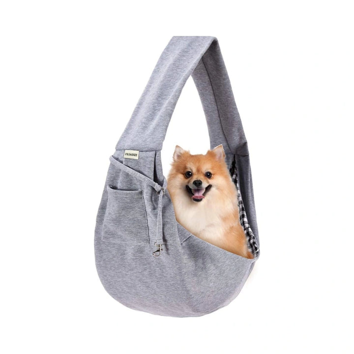 PawsApproved Grey Dog Sling Carrier  with a dog inside