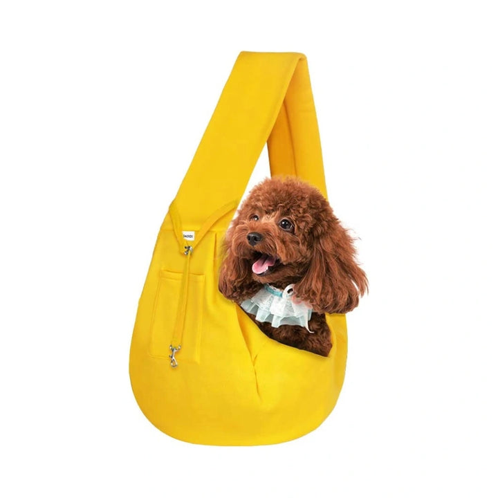 PawsApproved-yellow Dog Sling Carrier with a dog inside